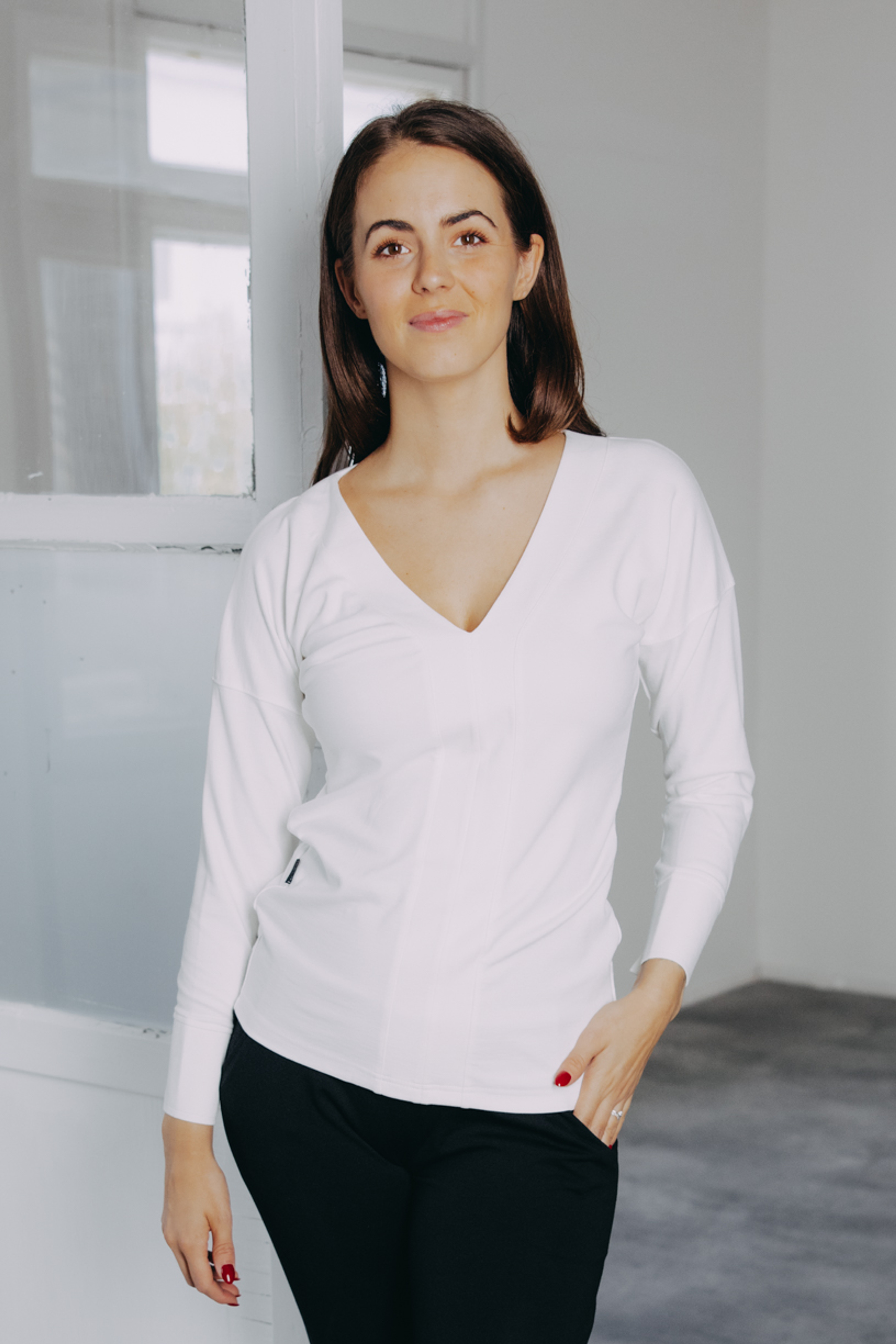 Káťa má na sobě při své výšce 170 cm velikost XS.